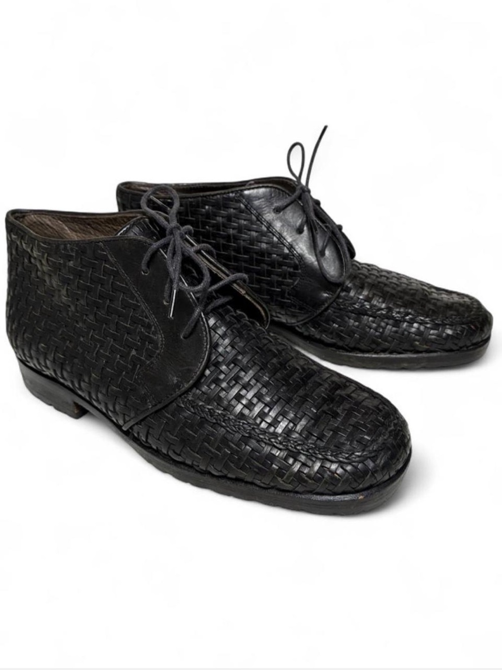 Cole Haan Woven Black Leather Lace Up Chukka Shoes Witchy Dark Cottagecore 6
